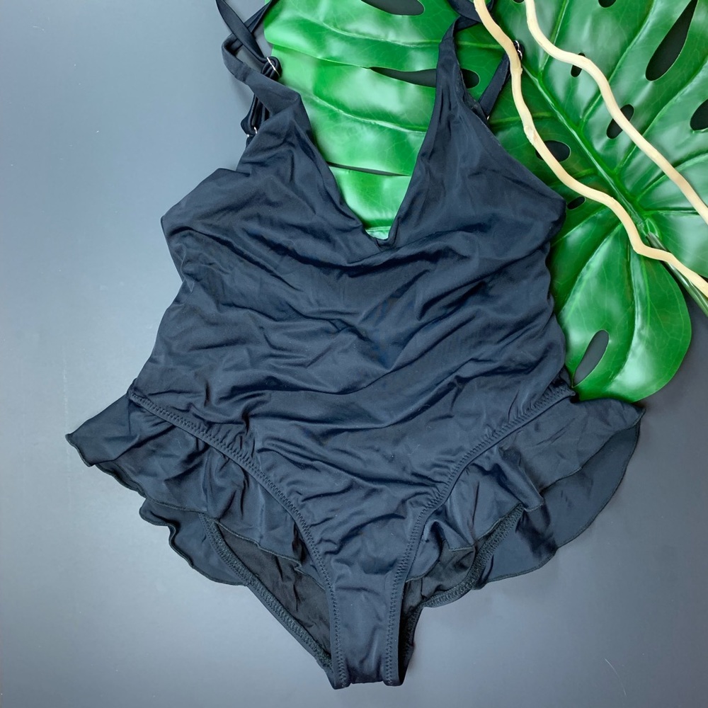 NASTY GAL|| BLACK NADIA RUFFLE ONE PIECE SWIM SUIT - Picture 4 of 8